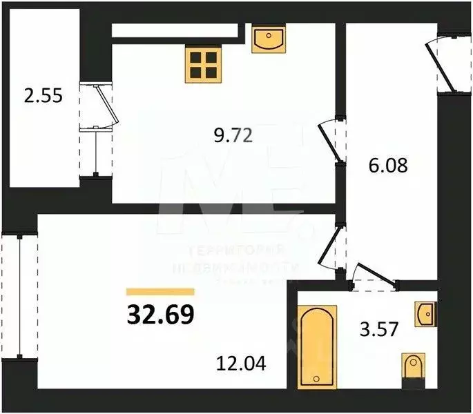 1-к кв. Калининградская область, Калининград ул. Согласия, 53Б (32.69 ... - Фото 0