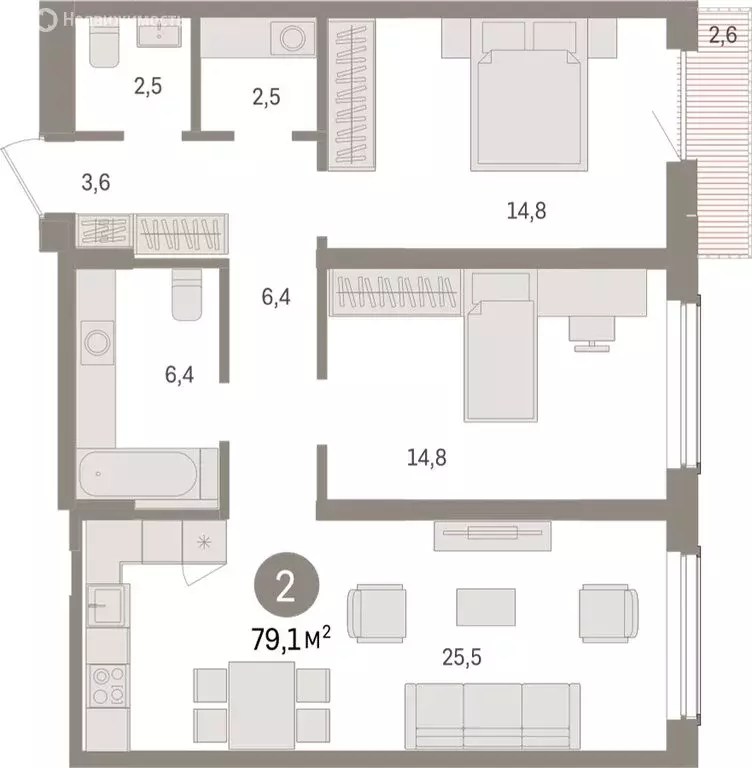 2-комнатная квартира: Новосибирск, улица Аэропорт (79.1 м) - Фото 1