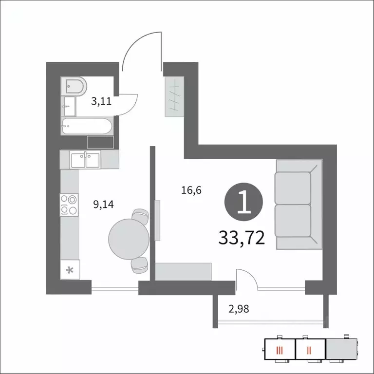 1-к кв. Смоленская область, Гагарин ул. Строителей, 127 (33.72 м) - Фото 0