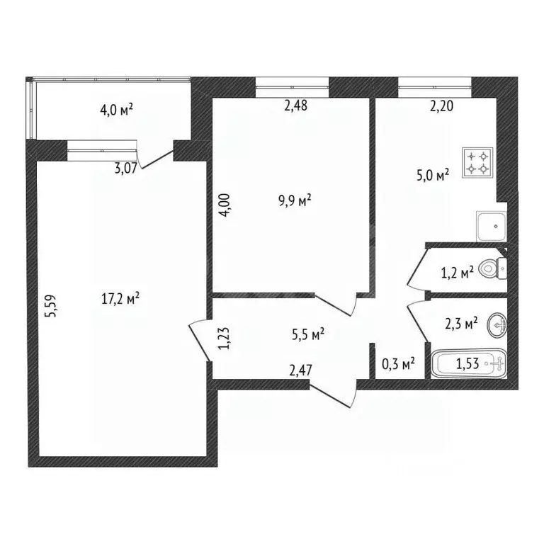 2-к кв. Башкортостан, Уфа ул. Юрия Гагарина, 40 (45.0 м) - Фото 2