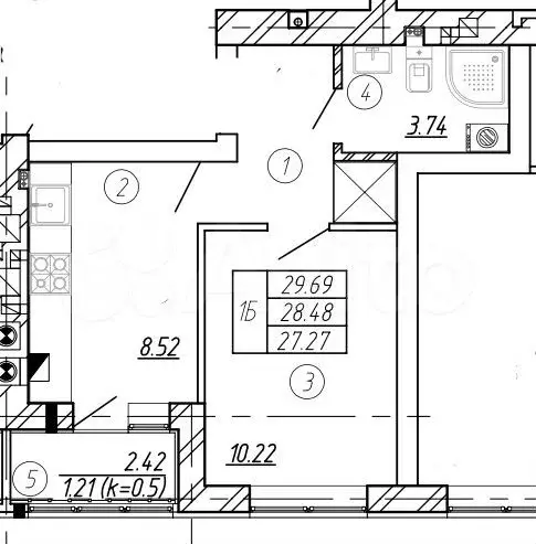 5-к. квартира, 29 м, 5/9 эт. - Фото 0