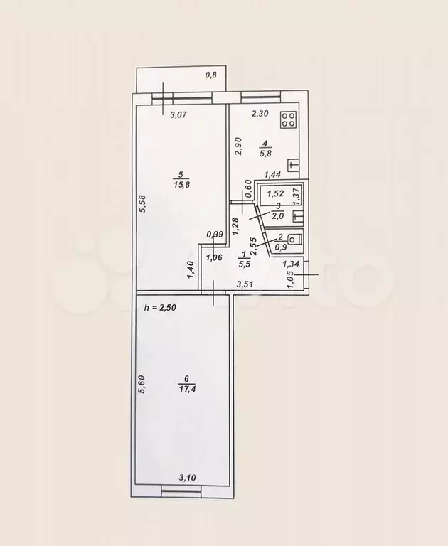 2-к. квартира, 48,2 м, 4/5 эт. - Фото 0
