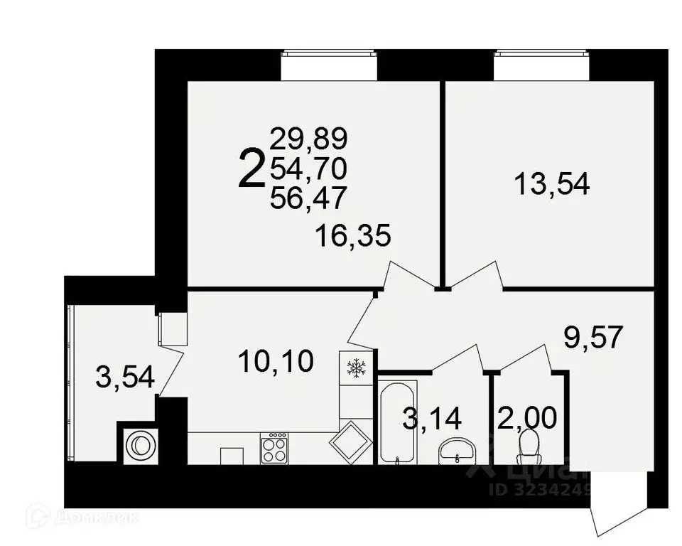 2-к кв. Рязанская область, Рязань ул. Княжье Поле, 10 (56.47 м) - Фото 2