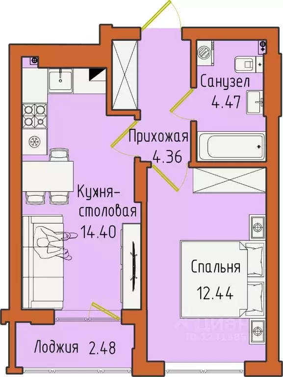 1-к кв. Калининградская область, Светлогорск пос. Отрадное,  (38.15 м) - Фото 0