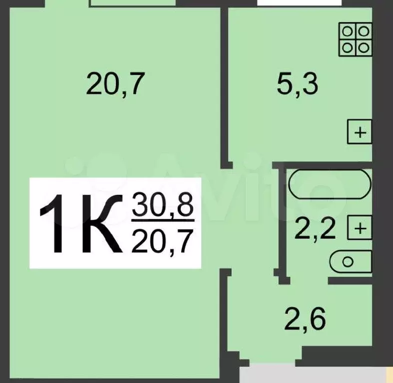1-к. квартира, 31 м, 1/9 эт. - Фото 0