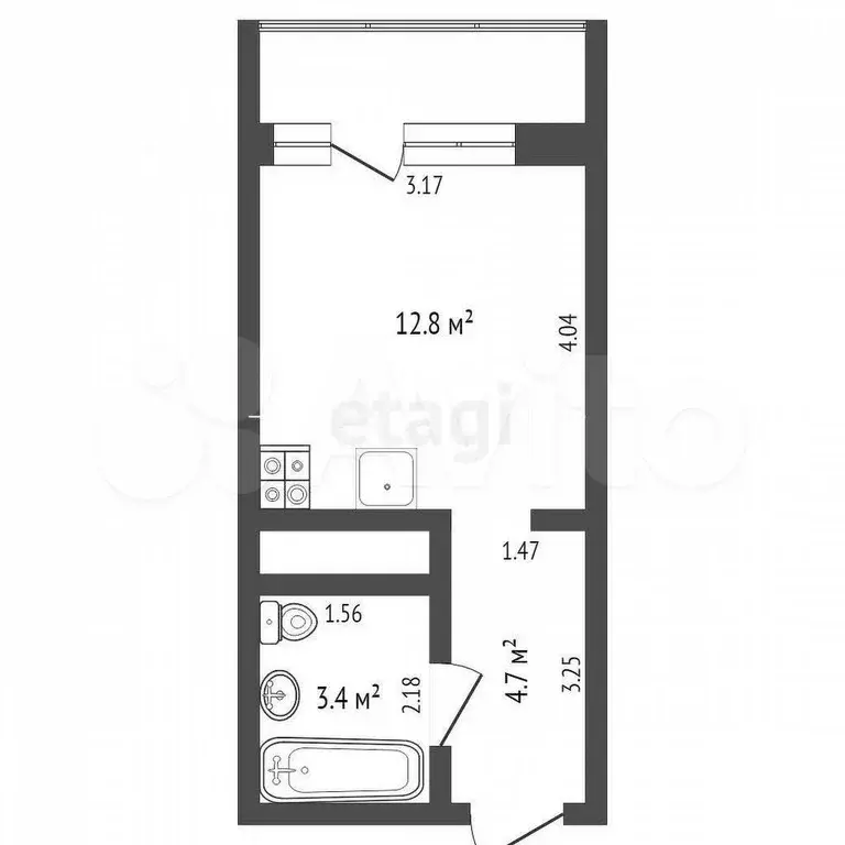 Квартира-студия, 28 м, 4/17 эт. - Фото 0