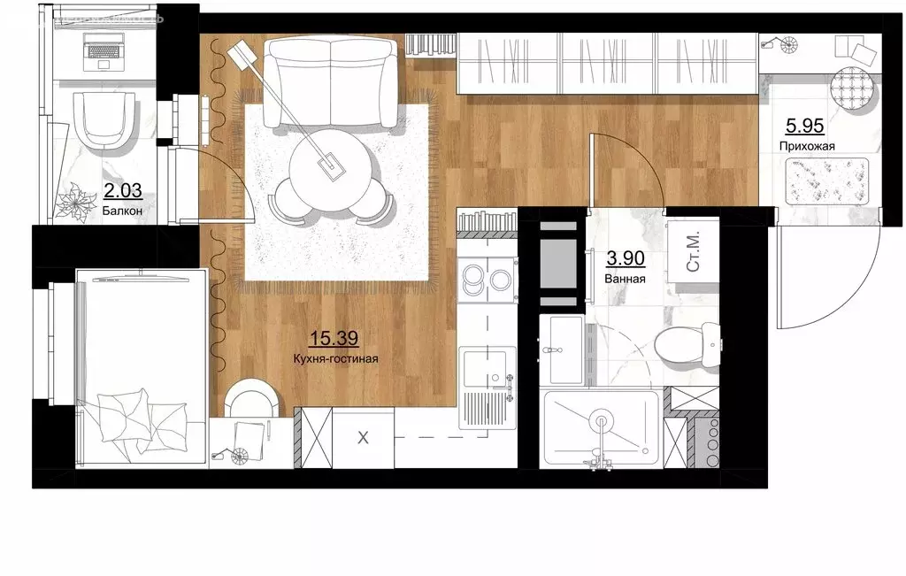 Квартира-студия: Мурино, Романовская улица, 21 (26.26 м) - Фото 1