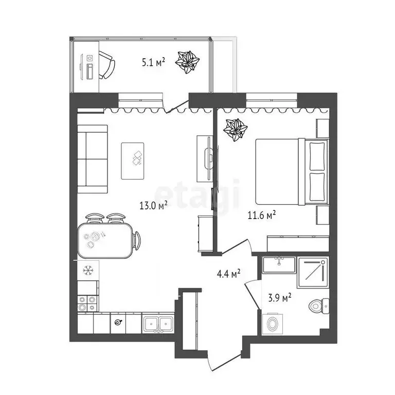 1-комнатная квартира: Тюмень, Профсоюзная улица, 53 (39.9 м) - Фото 1