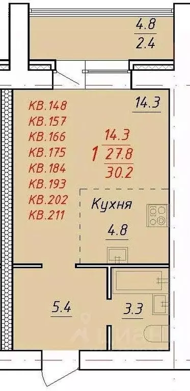 1-к кв. Алтайский край, Новоалтайск Индустриальная ул., 18 (30.2 м) - Фото 1