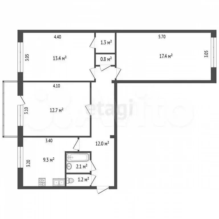 3-к. квартира, 71 м, 2/5 эт. - Фото 0