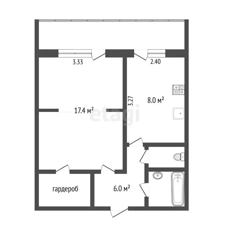 1-комнатная квартира: Тюмень, улица Малыгина, 5 (33.3 м) - Фото 1
