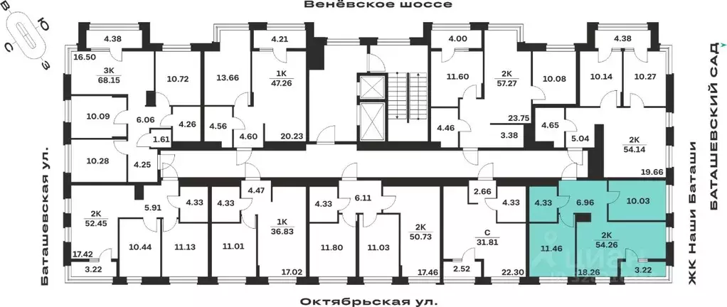2-к кв. Тульская область, Тула Баташи Парк жилой комплекс (54.26 м) - Фото 2