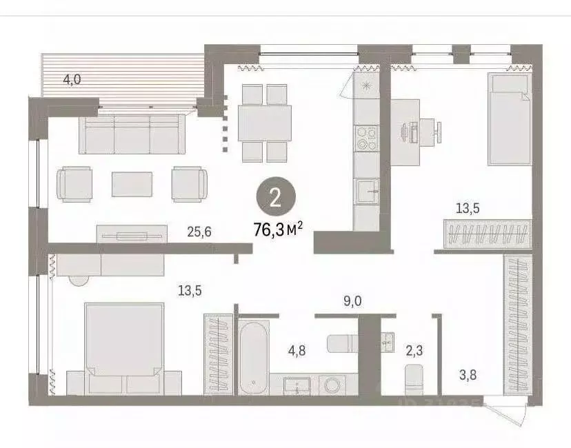 2-к кв. Ханты-Мансийский АО, Сургут Игоря Киртбая ул., 30 (71.8 м) - Фото 1