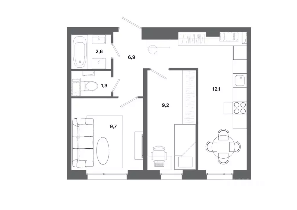 2-к кв. Ханты-Мансийский АО, Сургут 30А мкр,  (41.8 м) - Фото 0