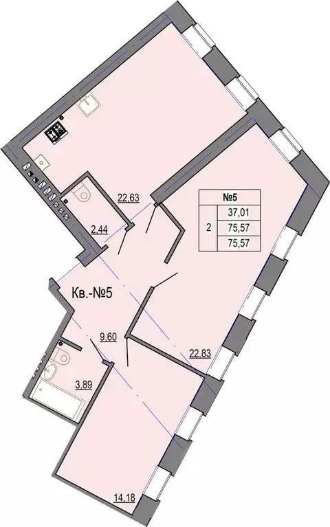 2-к кв. Костромская область, Кострома ул. Козуева, 114 (75.57 м) - Фото 1