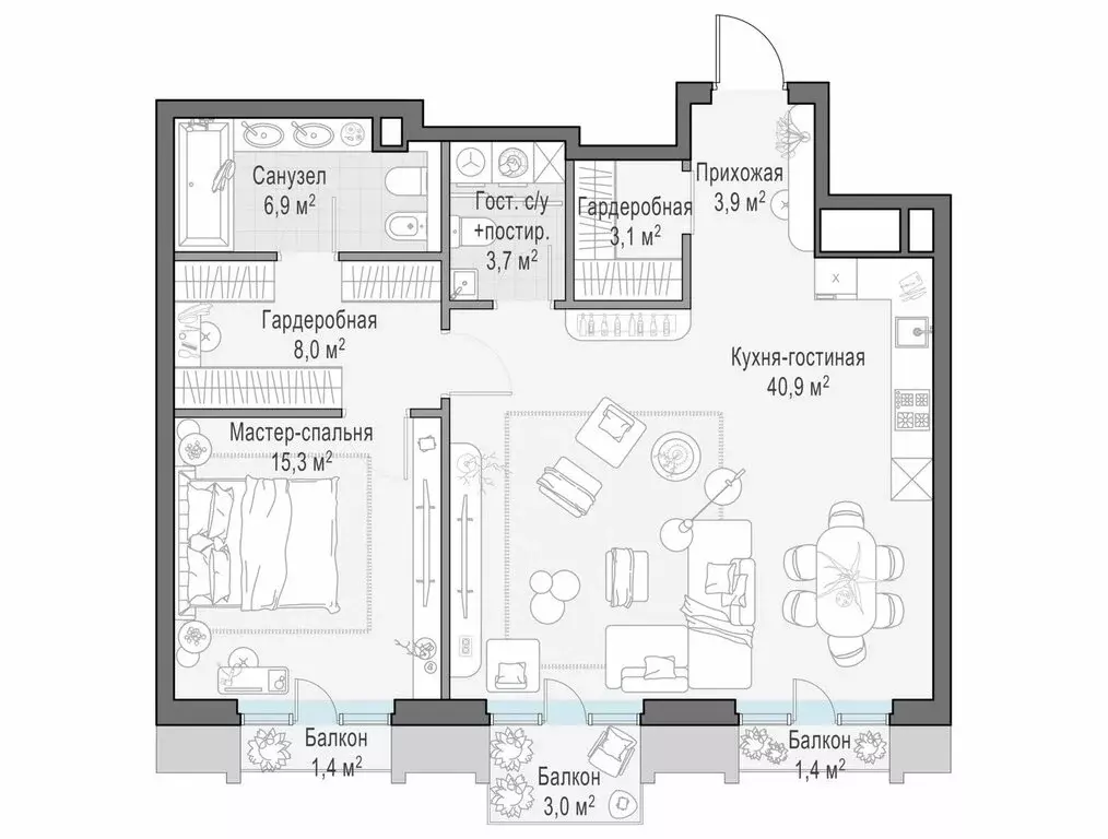 2-комнатная квартира: Москва, ЖК Тишинский Бульвар (84.6 м) - Фото 1
