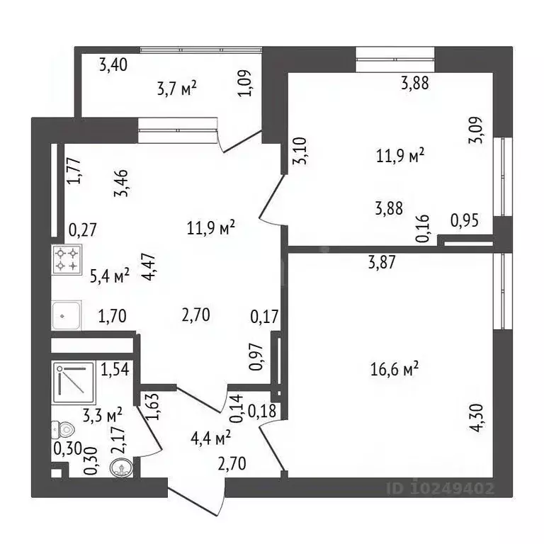 3-к кв. Башкортостан, Уфа ул. Летчиков, 2Б (53.5 м) - Фото 2