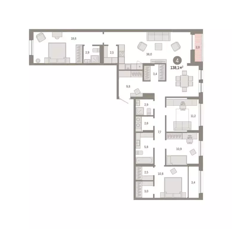 4-комнатная квартира: Тюмень, улица Республики, 205к1 (138.1 м) - Фото 1