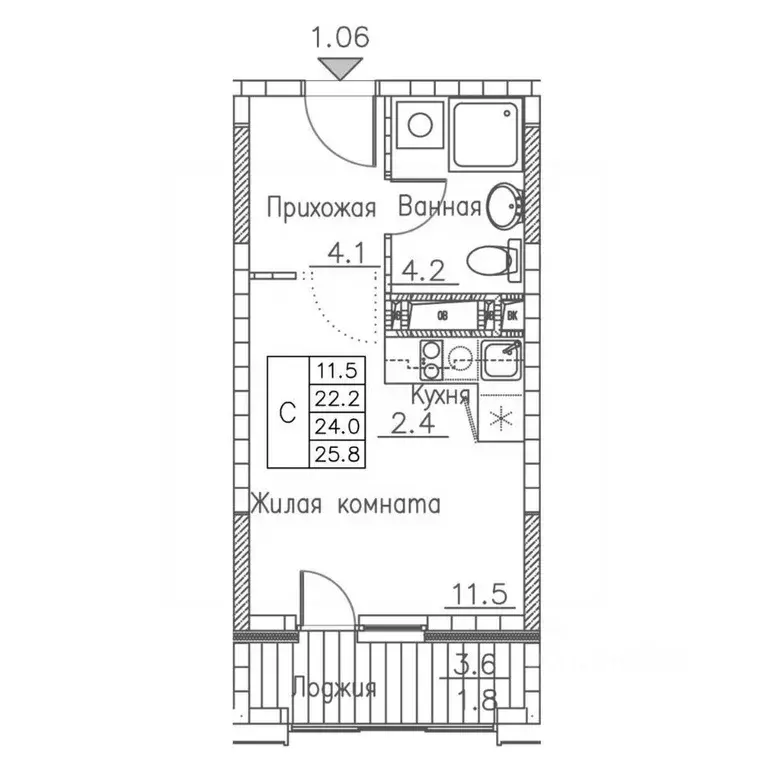 1-к кв. Приморский край, Владивосток ул. Расула Гамзатова, 7к1 (25.8 ... - Фото 1