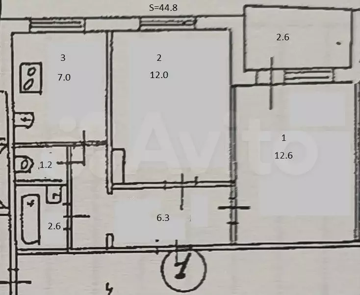 2-к. квартира, 44,8 м, 1/9 эт. - Фото 0