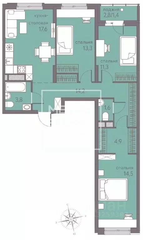 4-к кв. Пермский край, Пермь ул. Сапфирная, 15 (81.4 м) - Фото 1