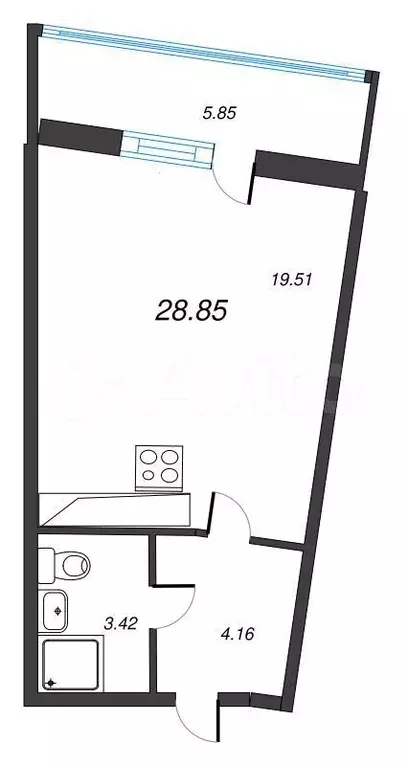 Квартира-студия, 32,9м, 20/22эт. - Фото 0