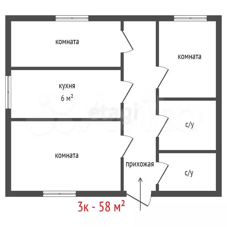 3-к. квартира, 58 м, 1/5 эт. - Фото 1