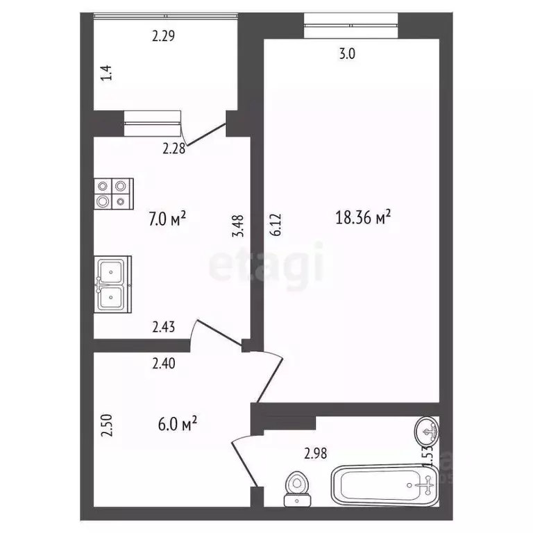 1-к кв. Ростовская область, Аксай ул. Менделеева, 53А (34.0 м) - Фото 2