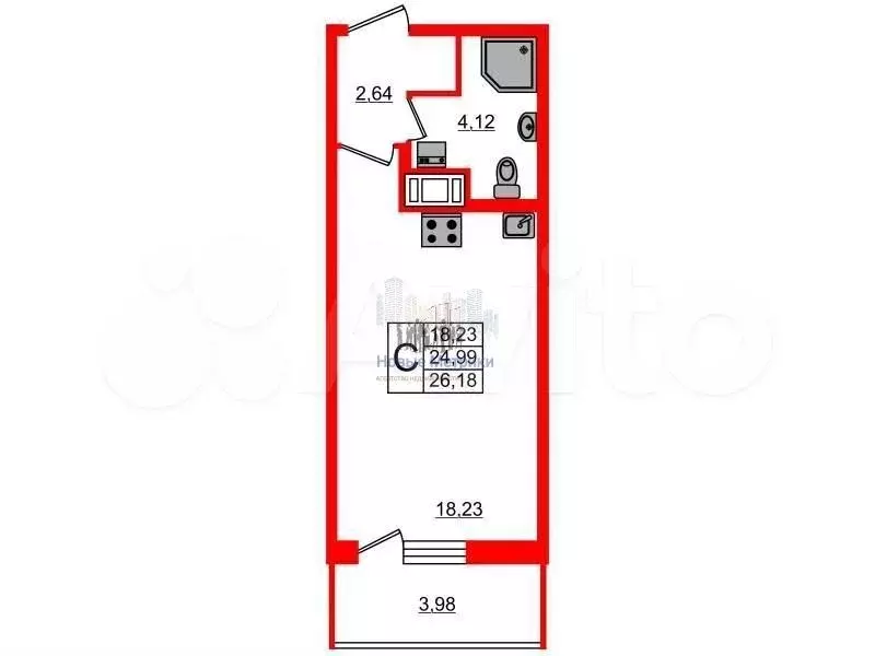 Квартира-студия, 25 м, 14/25 эт. - Фото 0