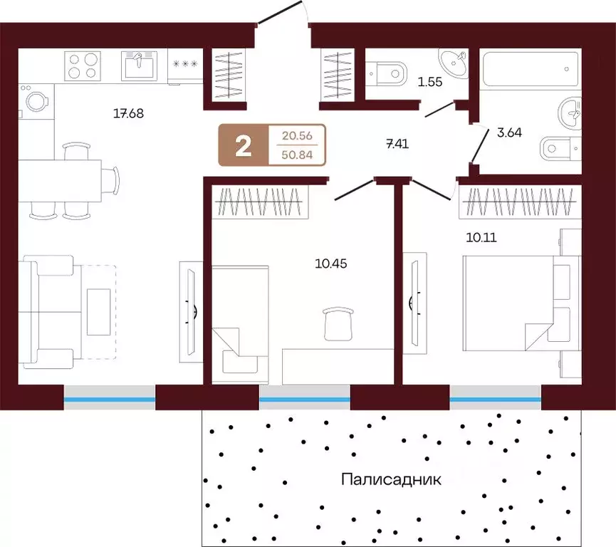 2-к кв. Башкортостан, Иглинский район, с. Акбердино  (50.84 м) - Фото 1