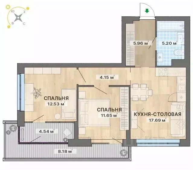 2-к кв. Свердловская область, Екатеринбург пер. Ударников, 33 (69.9 м) - Фото 1