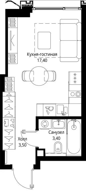 Квартира-студия: Москва, жилой комплекс Ситизен, к4 (24.3 м) - Фото 0