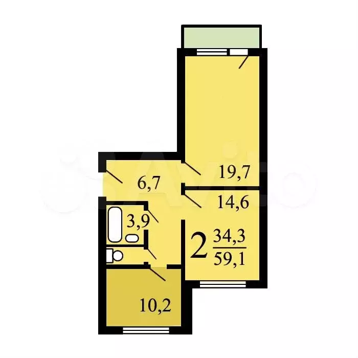 2-к. квартира, 59 м, 7/18 эт. - Фото 0