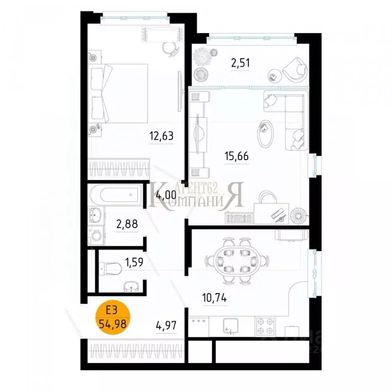 2-к кв. Рязанская область, Рязань ул. Земнухова, 3 (54.98 м) - Фото 1