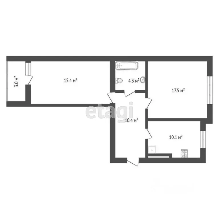 2-к кв. Калининградская область, Калининград ул. Баженова, 13В (60.7 ... - Фото 1