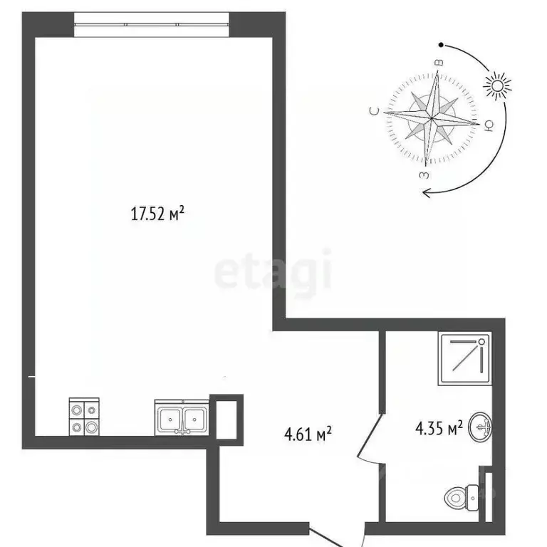 Студия Тюменская область, Тюмень ул. Газовиков, 73к1 (26.4 м) - Фото 2