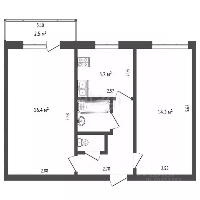 2-к кв. Ставропольский край, Пятигорск Подстанционная ул. (45.0 м) - Фото 2