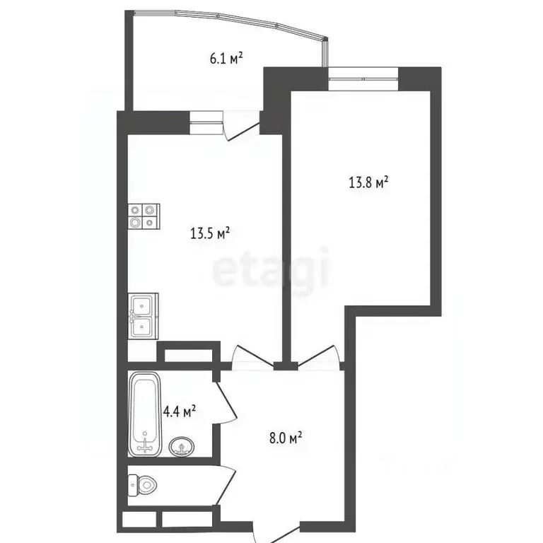 1-к кв. Тюменская область, Тюмень ул. Бориса Житкова, 5к1 (40.2 м) - Фото 2