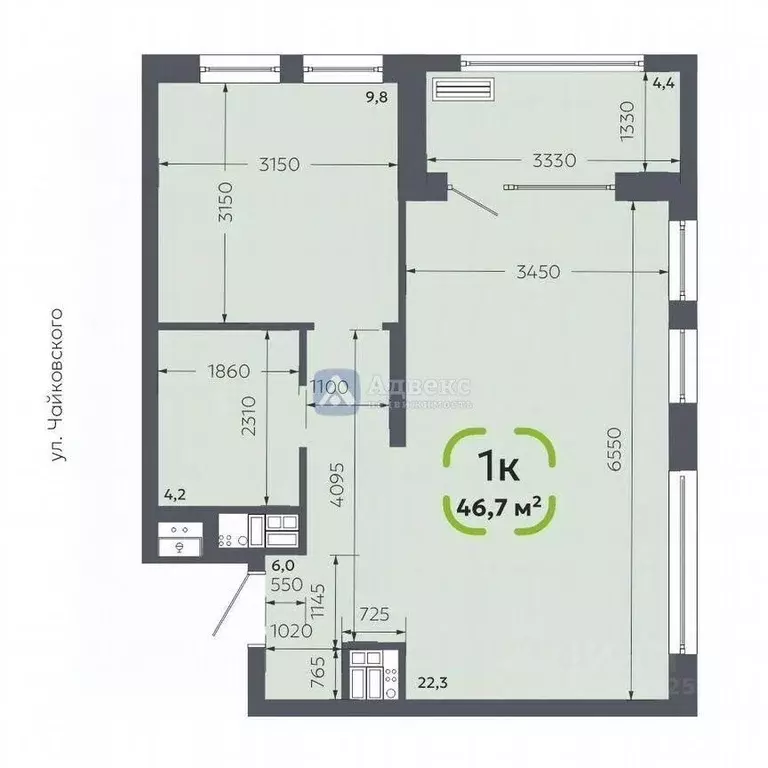 1-к кв. Тюменская область, Тюмень Свой жилой комплекс (46.7 м) - Фото 2