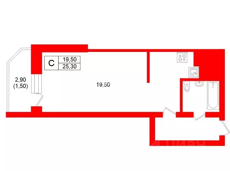 Студия Санкт-Петербург Кондратьевский просп., 70к1 (25.3 м) - Фото 2