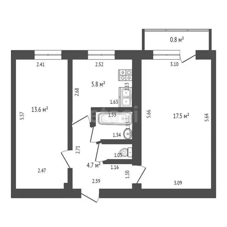 2-комнатная квартира: Тамбов, Пензенская улица, 34 (44.5 м) - Фото 0