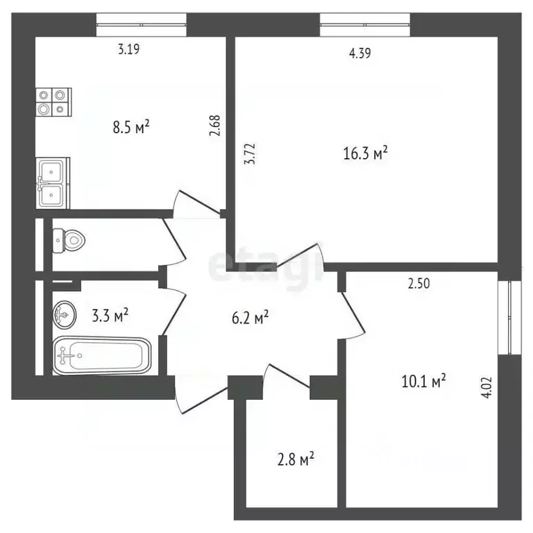 2-к кв. Ямало-Ненецкий АО, Новый Уренгой ул. Нефтяников, 14 (48.8 м) - Фото 1