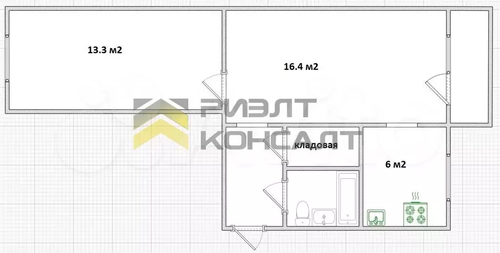 2-к. квартира, 45 м, 4/5 эт. - Фото 0