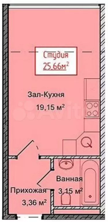 Квартира-студия, 25,7 м, 5/13 эт. - Фото 1