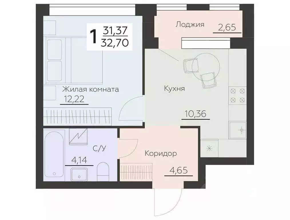 1-к кв. Воронежская область, Воронеж Ленинградская ул., 29Б (32.7 м) - Фото 0