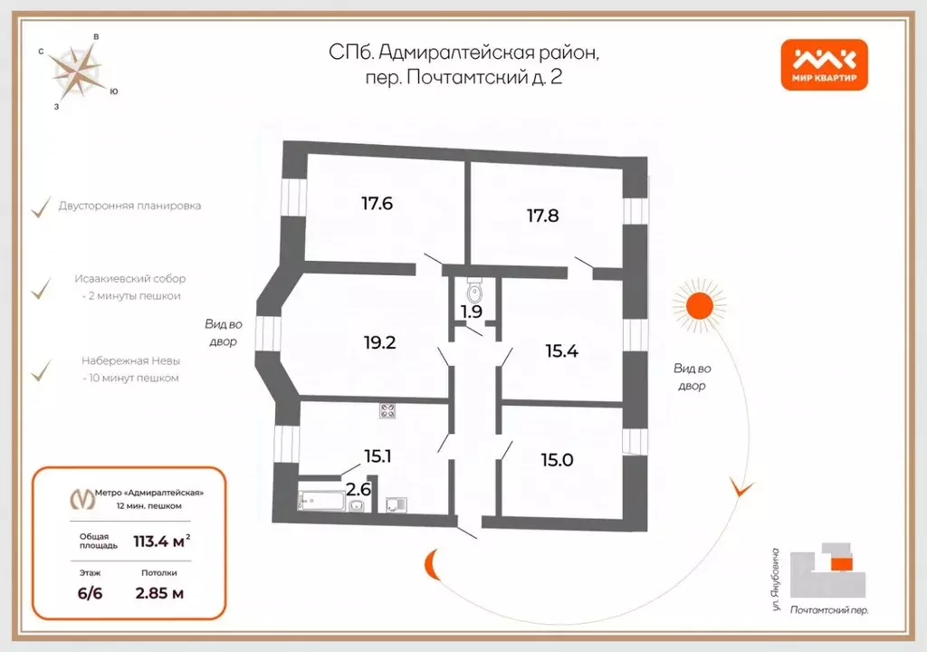 5-к кв. Санкт-Петербург Почтамтский пер., 2 (113.4 м) - Фото 2