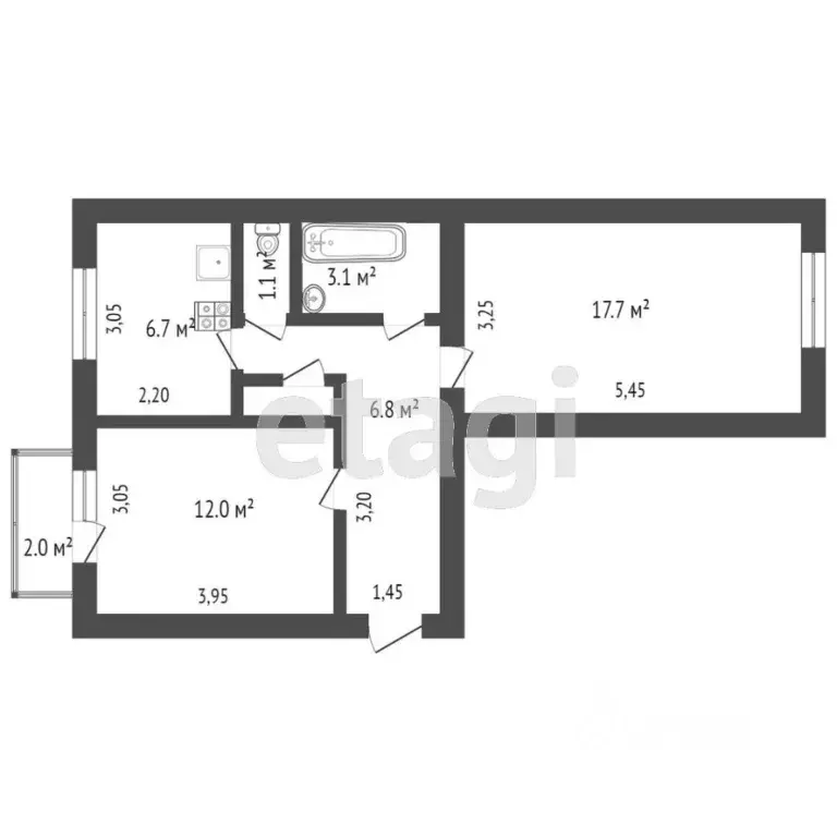 2-к кв. Крым, Симферополь ул. Красноармейская (47.0 м) - Фото 0