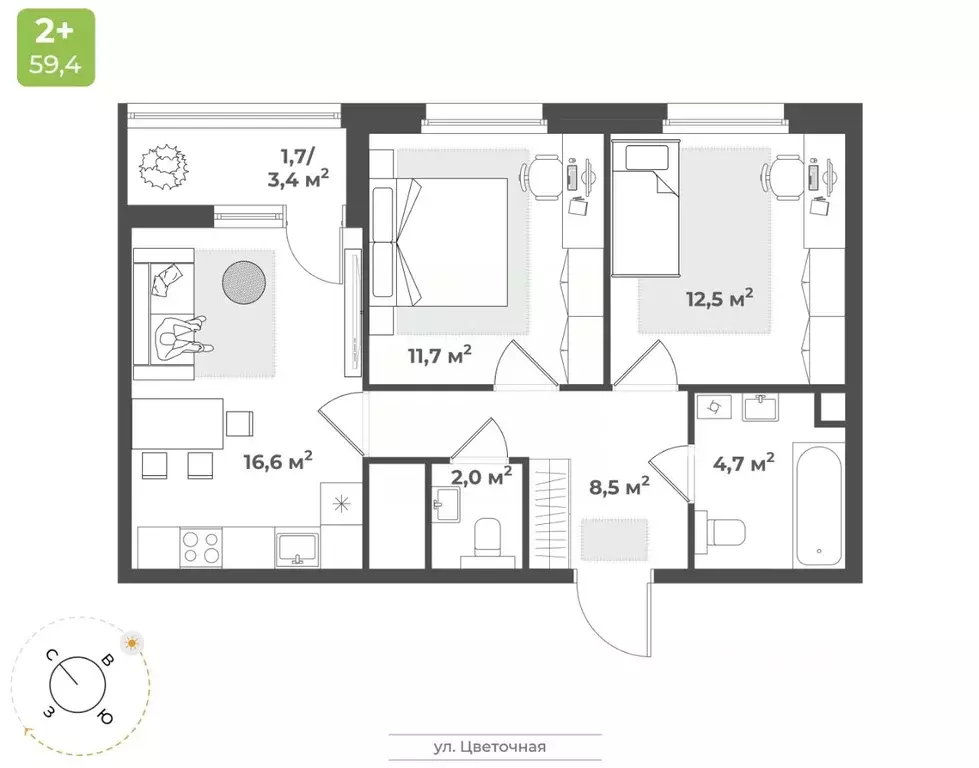 2-к кв. Тверская область, Тверь Соминка мкр,  (57.7 м) - Фото 1