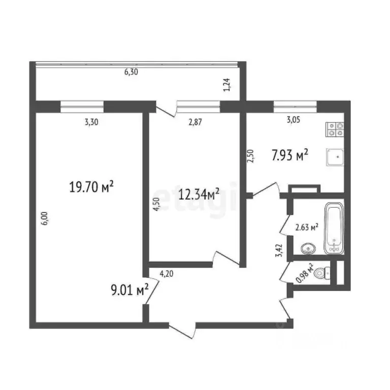 2-к кв. Ульяновская область, Ульяновск просп. Созидателей, 44 (53.1 м) - Фото 2