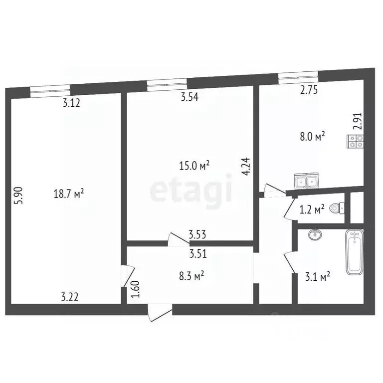 2-к кв. Санкт-Петербург ул. Карташихина, 10 (54.3 м) - Фото 1